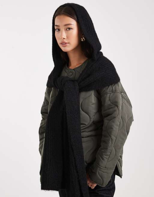 Object super soft knit hooded scarf in black