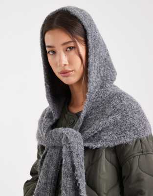 Object Super Soft Knit Hooded Scarf In Gray