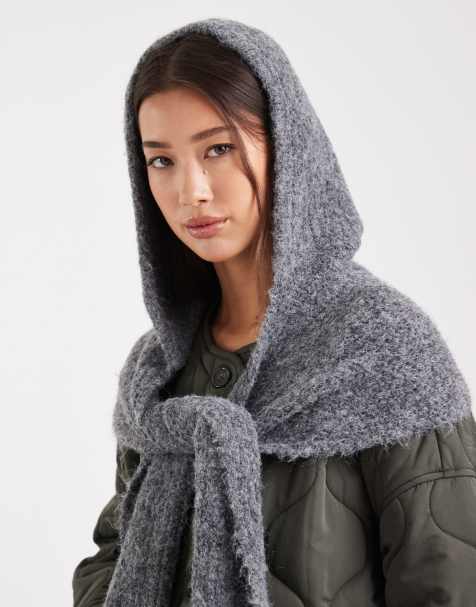 Object super soft knit hooded scarf in heather gray - view 1
