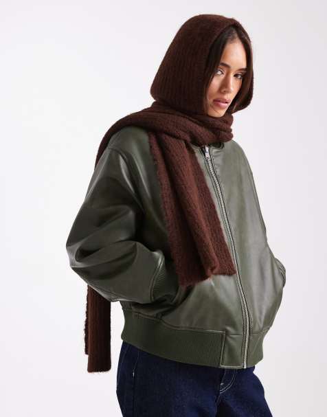 Object super soft knitted hooded scarf in brown melange - view 1