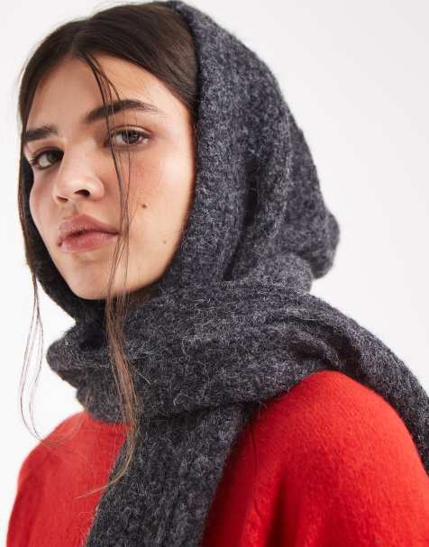 Object super soft knitted hooded scarf in dark grey melange - view 1