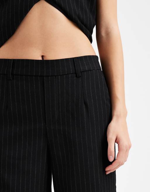 Object – Svarta och grå, kritstrecksrandiga finbyxor i dra på-stil med medelhög midja, del av set, 4 av 5