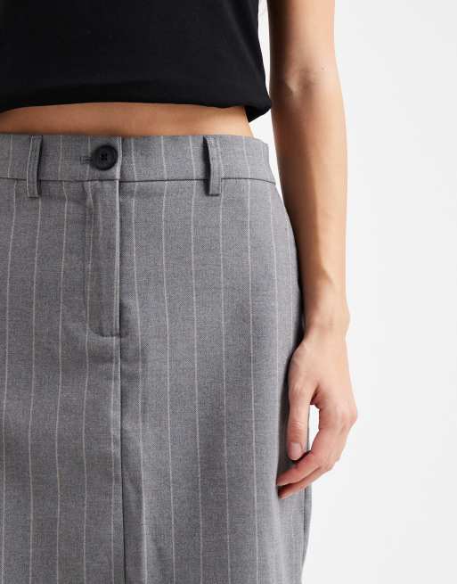 Object – Szara elegancka spódnica mini ze stretchem w prążki, część zestawu, 4 z 5
