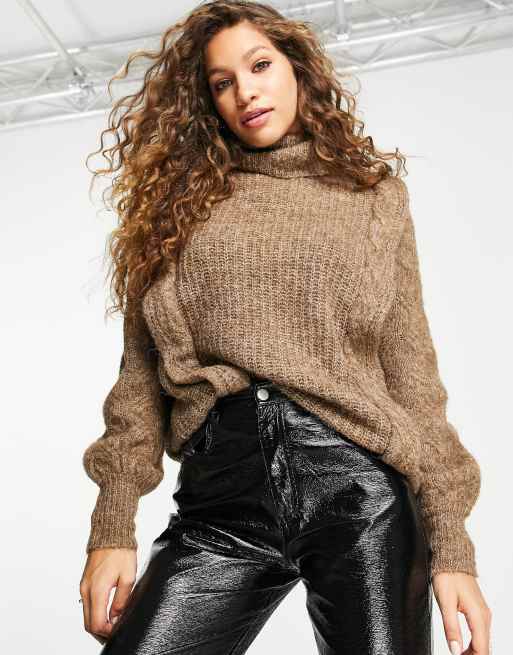 Object – Szarobrązowy sweter z golfem z grubej dzianiny, 2 z 4