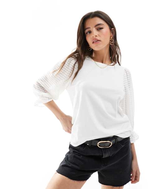 Object - T-shirt bianca con maniche trasparenti testurizzate - view 1
