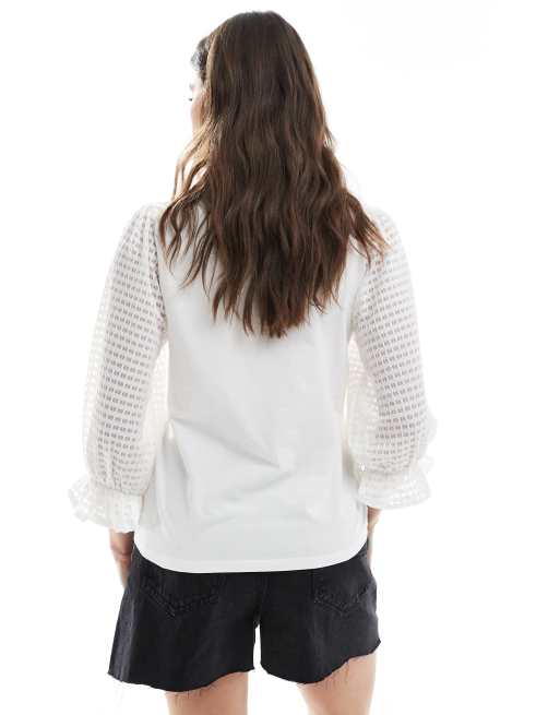 Object - T-shirt bianca con maniche trasparenti testurizzate, 4 di 4