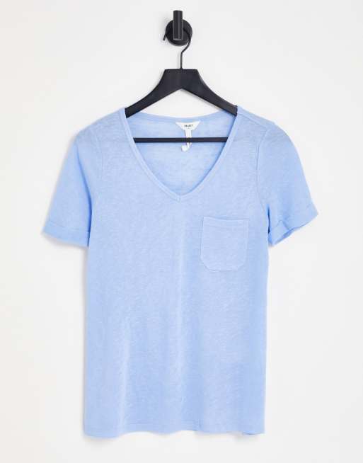 Object – T-Shirt in Blassblau mit V-Ausschnitt