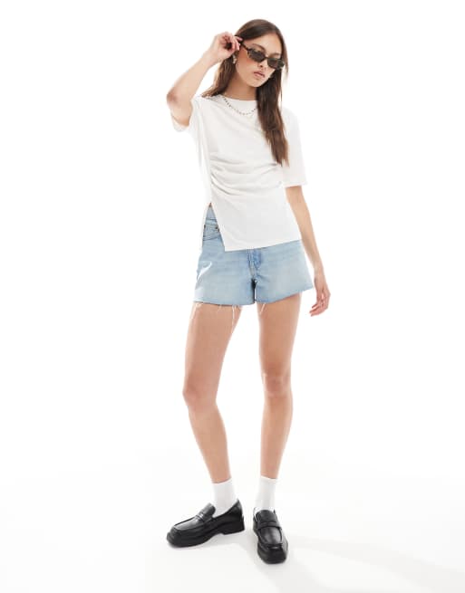 Object - T-shirt met korsettaille en split in wit, 2 van 4
