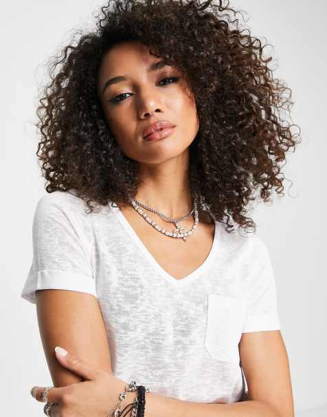 Object – T-Shirt mit V-Ausschnitt in Weiß - view 1