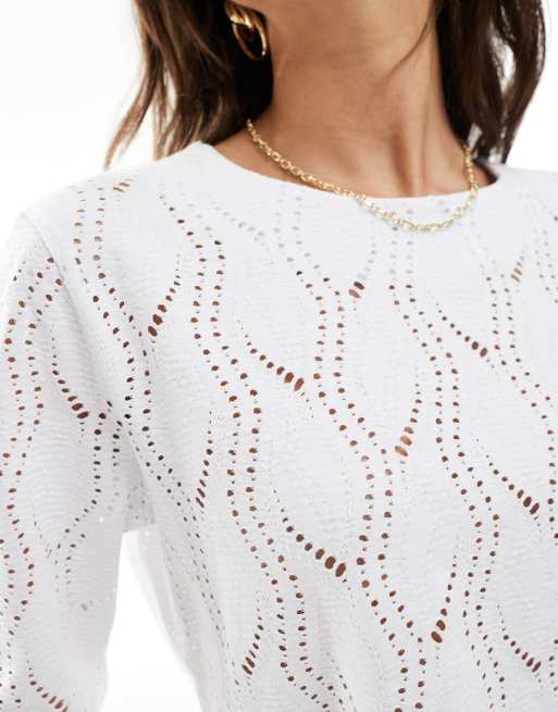 Object - T-shirt texturé à épaules tombantes - Blanc, 4 de 4