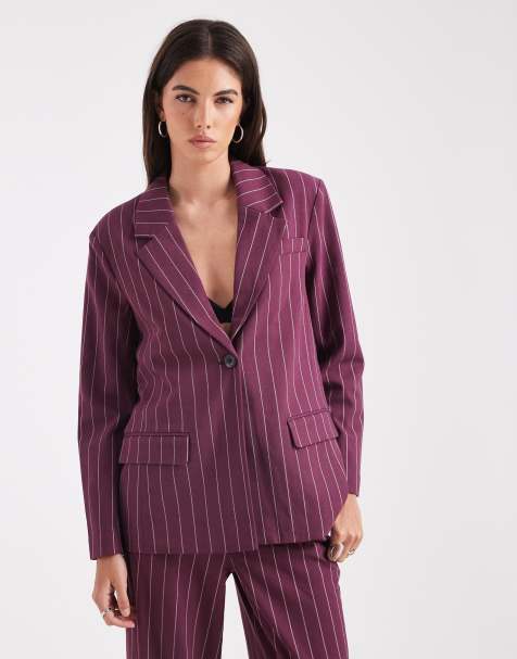 Object tailored blazer co-ord in burgundy pinstripe