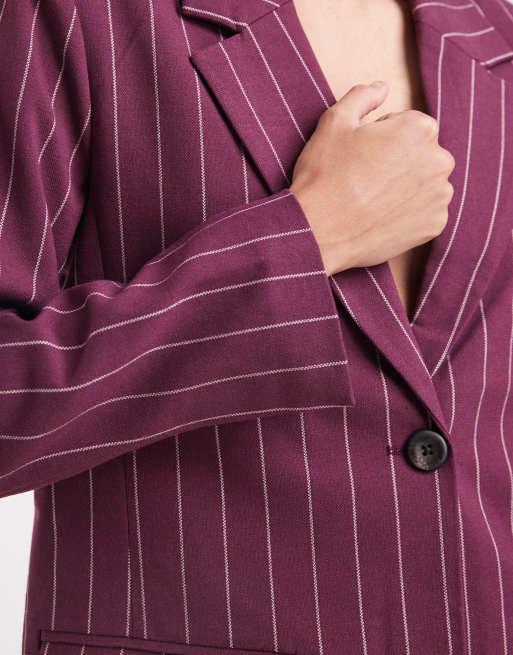 Object tailored blazer co-ord in burgundy pinstripe, 4 of 4