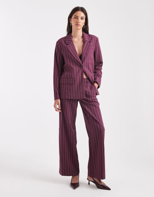 Object tailored blazer in burgundy pinstripe (part of a set), 2 of 4