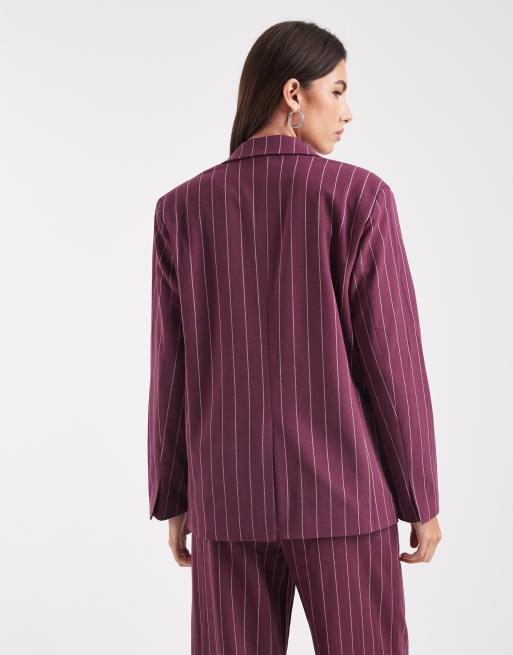 Object tailored blazer in burgundy pinstripe (part of a set), 3 of 4