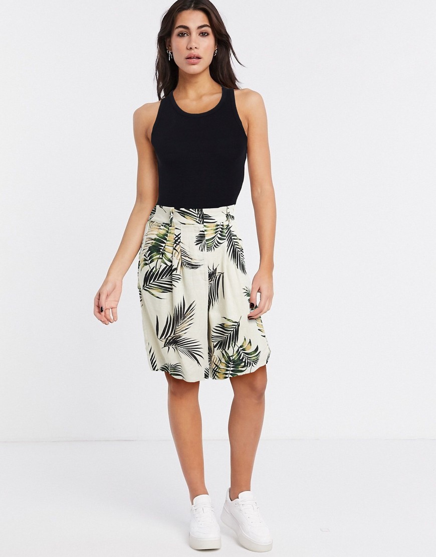 Object tailored city shorts co-ord in palm print-Beige