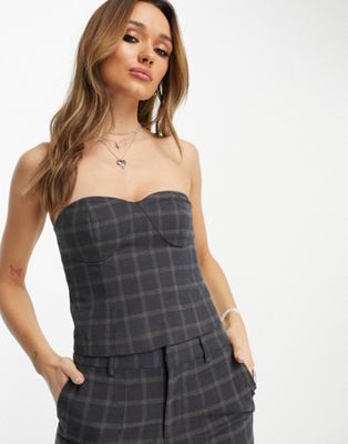 Object tailored corset in grey check (part of a set) - ASOS Price Checker