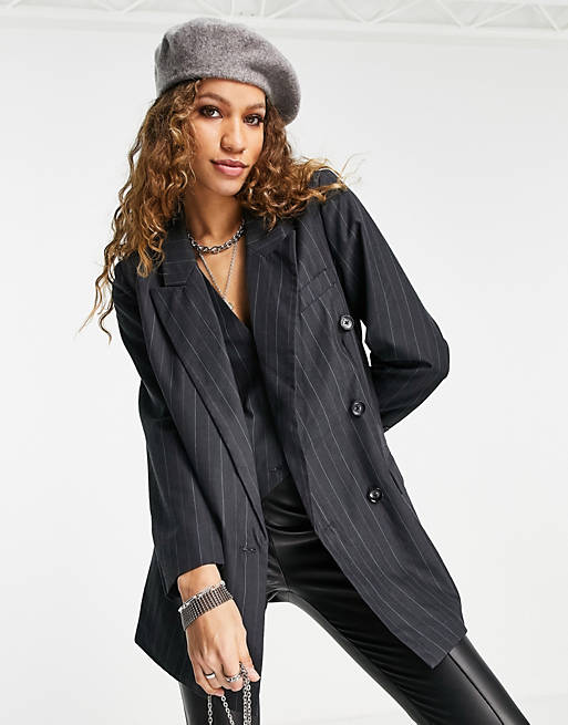 Object tailored double breasted blazer co-ord in navy pinstripe