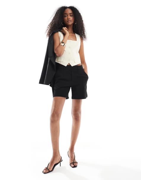 Object tailored elasticated back shorts in black - view 1