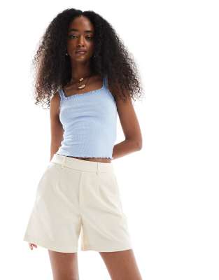 Object Object tailored elasticated back shorts in cream-White
