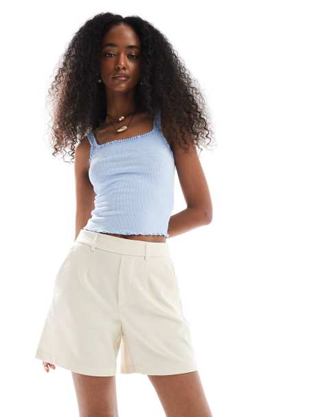 Object tailored elasticated back shorts in cream - view 1