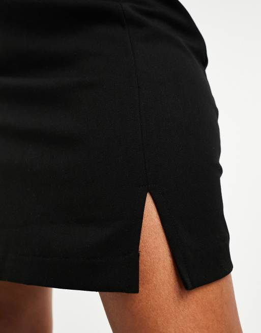 Pieces side split mini skirt in black