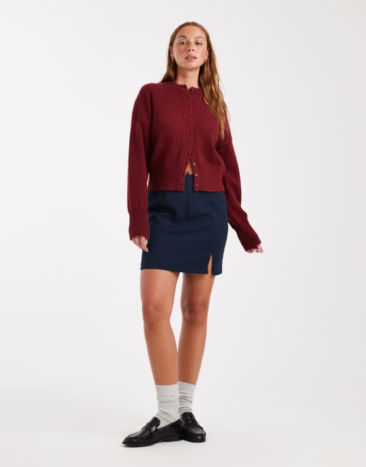 Object tailored mini skirt with notch front in navy, 3 of 5