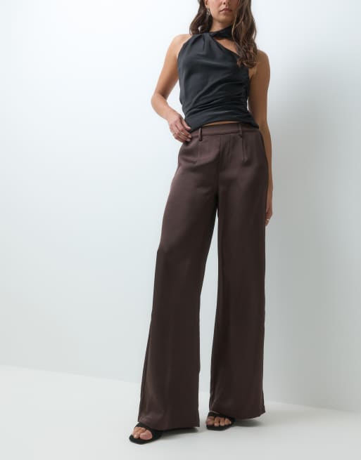 Object Tailored-Satin-Hose mit weitem Bein in Braun, 2 von 5