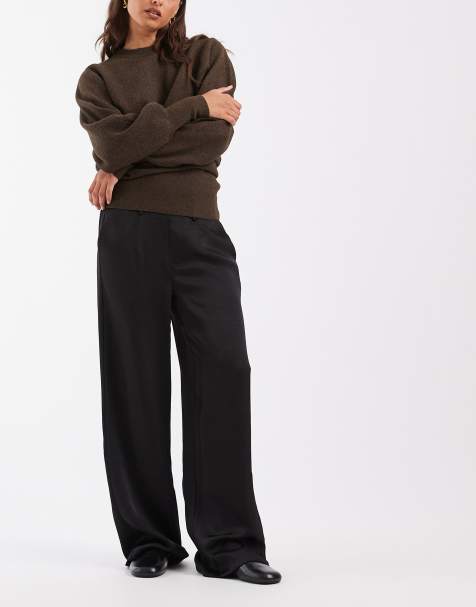 Object tailored satin trousers in black - view 1