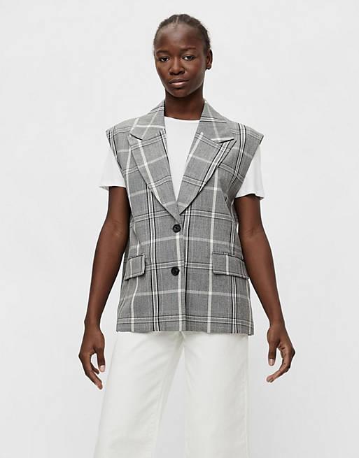 Object tailored waistcoat in grey check - GREY (part of a set)