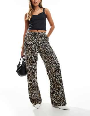 tailored wide leg pants in leopard print-Multi