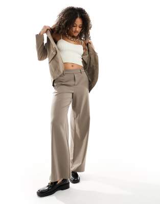 tailored wide leg pants in taupe - part of a set-Brown