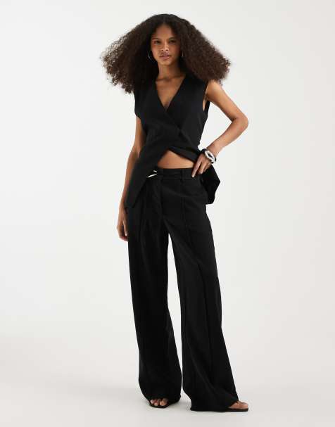Object tailored wide leg pants with hardware detail in black - part of a set - view 1