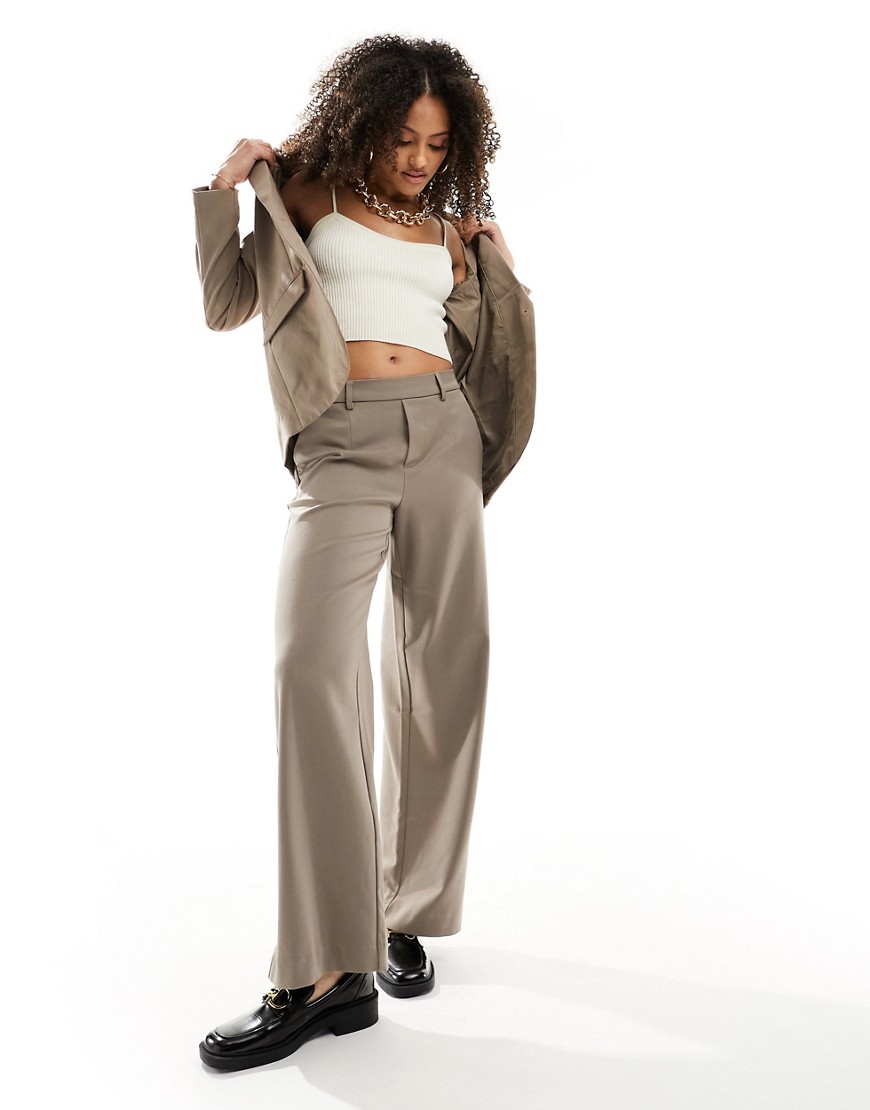 Object tailored wide leg trouser co-ord in taupe-Brown