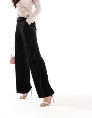 tailored wide leg velvet pants in black