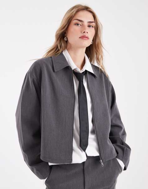 Object tailored zip up jacket co-ord in grey melanage - view 1