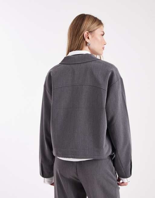 Object tailored zip up jacket co-ord in grey melanage, 3 of 4