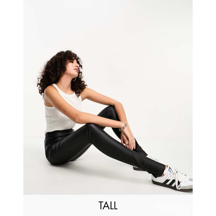 Topshop Tall leather look legging in black