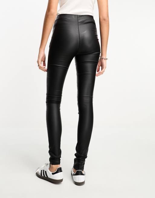 ASOS DESIGN Tall leather look leggings in black