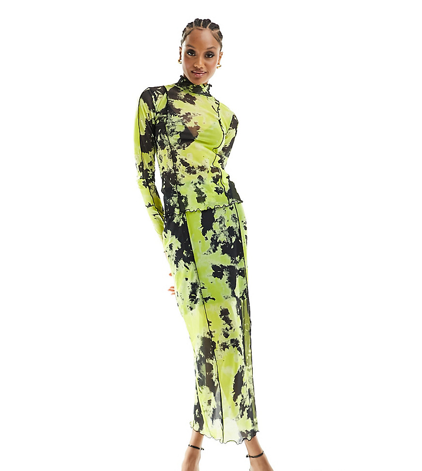 Object Tall lettuce edge maxi skirt co-ord in mixed lime print-Black
