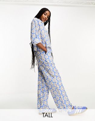 Object Tall wide leg trouser co-ord in blue retro print - ASOS Price Checker