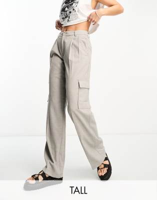 Object Tall tailored cargo trousers in grey melange φωτογραφία