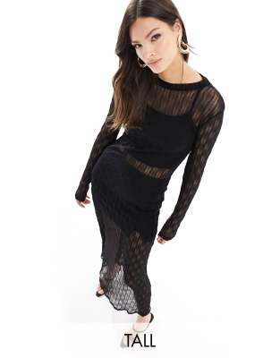 Miss Selfridge long sleeve sheer lace maxi dress in black