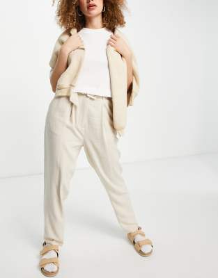 Object tapered pants with self belt in stone