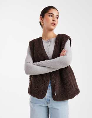 Object Teddy Fleece Sleeveless Jacket In Brown