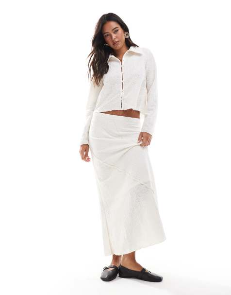 Object textured button detail shirt and maxi skirt co-ord in tofu - view 1