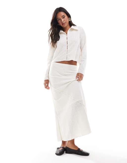 Object textured button detail shirt and maxi skirt set in tofu
