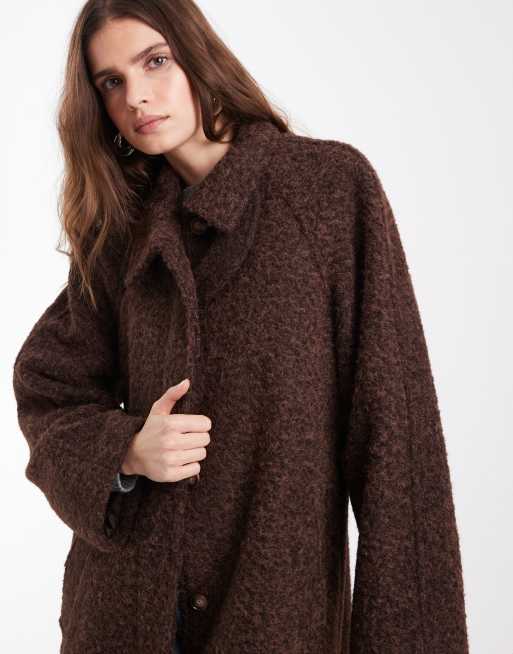Object textured button front maxi coat in brown, 4 of 4