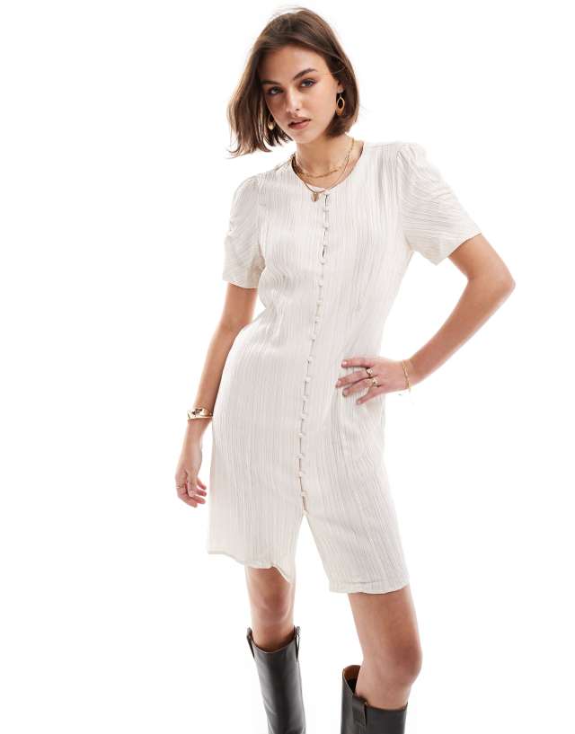 Object - textured buttondown mini dress in off white