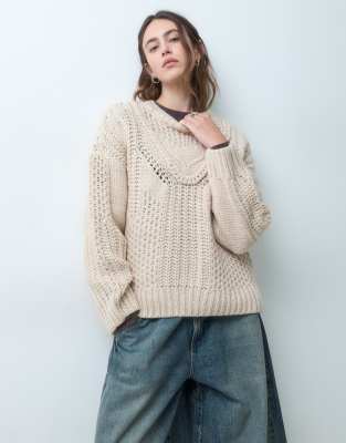 Object Textured Crew Neck Sweater Knit Sweater In White