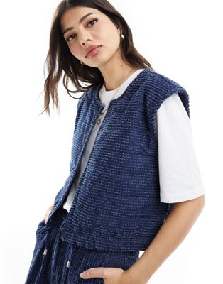 Object textured denim cropped gilet co-ord in dark blue wash - ASOS Price Checker